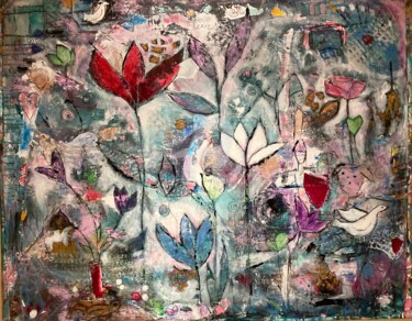 Картина под названием "Mountain flower" - Mary Larsson, Подлинное произведение искусства, Акрил Установлен на Деревянная рам…