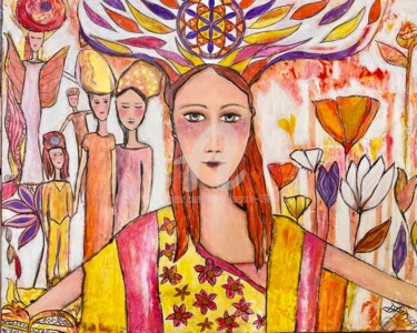 제목이 "Mère divine"인 미술작품 Mary Larsson로, 원작, 아크릴 나무 들것 프레임에 장착됨