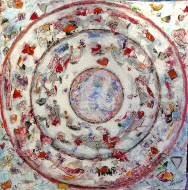 Painting titled "Mandala de l'univers" by Mary Larsson, Original Artwork, Oil