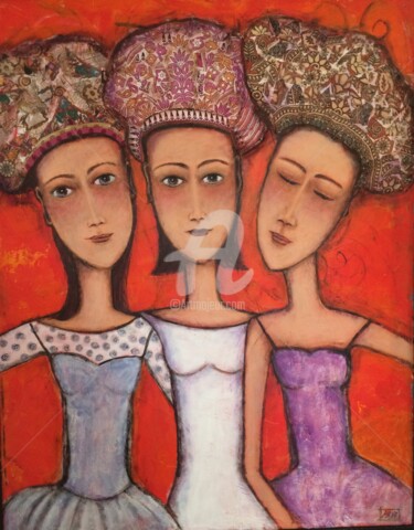 Painting titled "Les copines" by Mary Larsson, Original Artwork, Acrylic