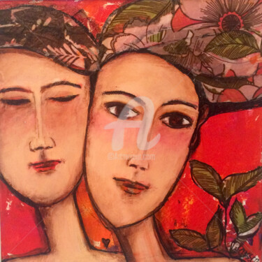 Painting titled "Les amoureux" by Mary Larsson, Original Artwork, Acrylic