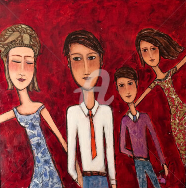 Peinture intitulée "Portrait de famille" par Mary Larsson, Œuvre d'art originale, Acrylique