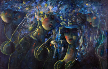 Pintura titulada "Florist on bleu" por Mary Lozano, Obra de arte original, Oleo
