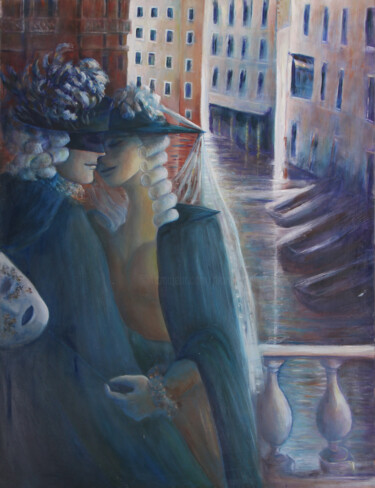 Pittura intitolato "Amoureux sur le pont" da Mary Lozano, Opera d'arte originale, Olio