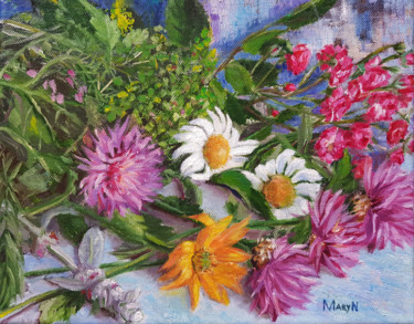 Картина под названием "Summer bouquet.jpg" - Mary Naiman, Подлинное произведение искусства, Масло