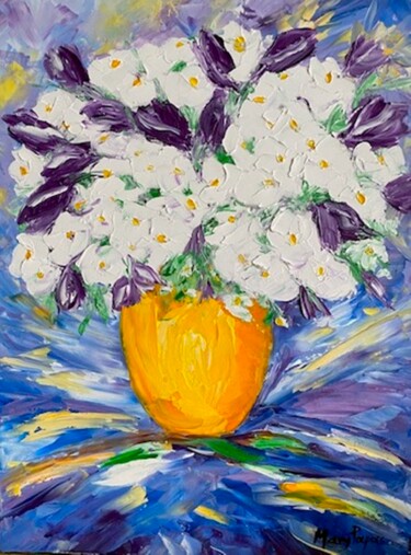 Schilderij getiteld "Spring Flowers in V…" door Mary Papas, Origineel Kunstwerk, Olie