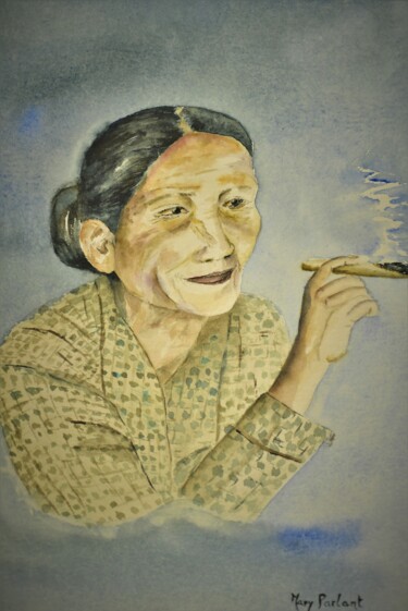 Peinture intitulée "vieille chinoise" par Mary Parlant, Œuvre d'art originale, Aquarelle