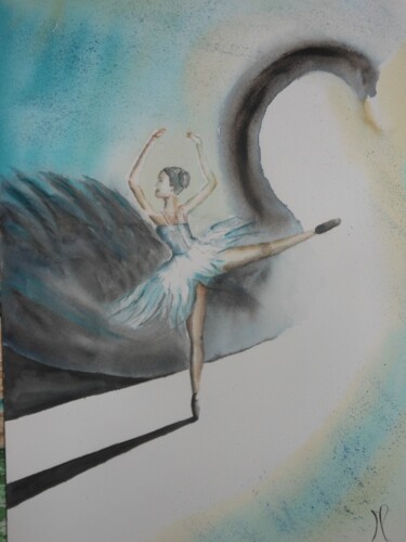Peinture intitulée "BLACK SWAN" par Mary Parlant, Œuvre d'art originale, Aquarelle