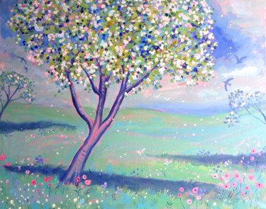 Ζωγραφική με τίτλο "Spring Blossom" από Mary Stubberfield, Αυθεντικά έργα τέχνης, Ακρυλικό Τοποθετήθηκε στο Ξύλινο φορείο σκ…