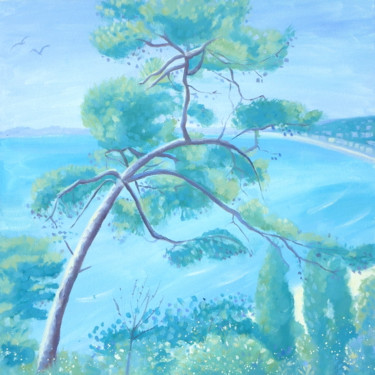 Painting titled "Pine Tree, Nice" by Mary Stubberfield, Original Artwork, Oil Mounted on Wood Stretcher frame