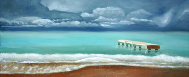 Painting titled "Stormy Sky, Nice" by Mary Stubberfield, Original Artwork, Oil Mounted on Wood Stretcher frame