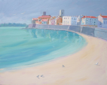Painting titled "La plage  de la Gra…" by Mary Stubberfield, Original Artwork, Oil Mounted on Wood Stretcher frame
