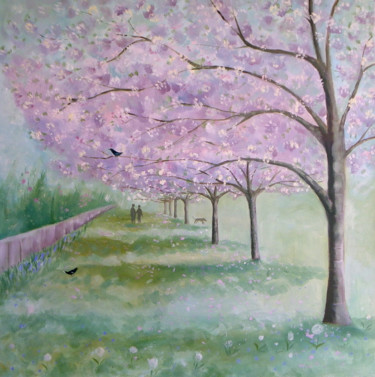 Peinture intitulée "Blossom Walk" par Mary Stubberfield, Œuvre d'art originale, Huile Monté sur Châssis en bois