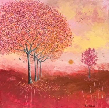 Pintura intitulada "Autumn landscape" por Mary Stubberfield, Obras de arte originais, Acrílico Montado em Armação em madeira