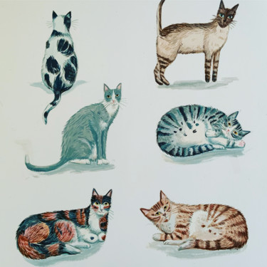 "Cats club" başlıklı Tablo Mary Stubberfield tarafından, Orijinal sanat, Akrilik