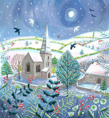 Painting titled "Winter village - sn…" by Mary Stubberfield, Original Artwork, Acrylic