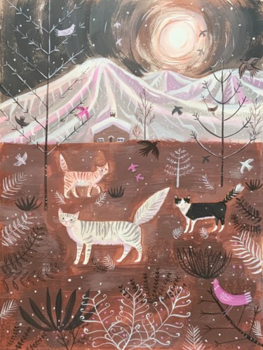 Pintura titulada "Cats in winter" por Mary Stubberfield, Obra de arte original, Acrílico
