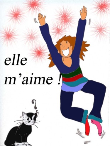 Dessin intitulée "Elle m'aime !!!" par Marya Da Pena, Œuvre d'art originale