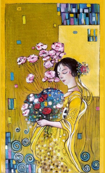 Pintura intitulada "Golden Garden" por Maryam M Ahmed, Obras de arte originais, Óleo