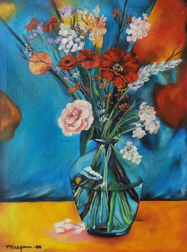 Картина под названием "A Glass Vase" - Maryam M Ahmed, Подлинное произведение искусства, Масло