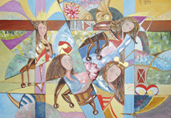 Pittura intitolato "Gathering" da Yorgos Maryelis, Opera d'arte originale, Acrilico
