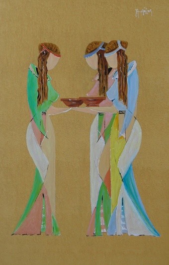 Painting titled "Priestesses" by Yorgos Maryelis, Original Artwork, Acrylic