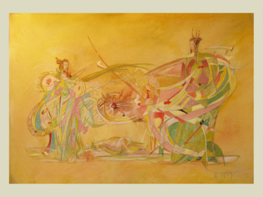 Pittura intitolato "THE BATTLE" da Yorgos Maryelis, Opera d'arte originale, Tempera