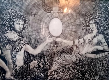 Dibujo titulada "Philosophie alchimi…" por Maryfrance Dequidt-Mans (MANS.m), Obra de arte original, Tinta Montado en Panel d…