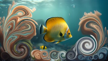 Digitale Kunst getiteld "Tropical fish in th…" door Mary Gov, Origineel Kunstwerk, Digitale afdruk