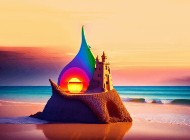 Digital Arts titled "Sunset over the sea…" by Mary Gov, Original Artwork, Digital Painting