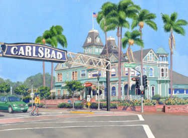 Schilderij getiteld "Carlsbad California" door Mary Helmreich, Origineel Kunstwerk