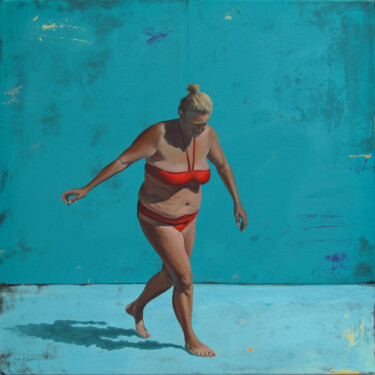 Painting titled "Le bikini rouge" by Marylin Cavin, Original Artwork, Acrylic Mounted on Wood Stretcher frame