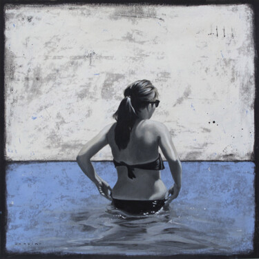 Картина под названием "Dans les flots" - Marylin Cavin, Подлинное произведение искусства, Масло Установлен на Деревянная рам…