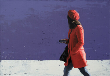 Malerei mit dem Titel "De rouge vêtue" von Marylin Cavin, Original-Kunstwerk, Acryl Auf Keilrahmen aus Holz montiert