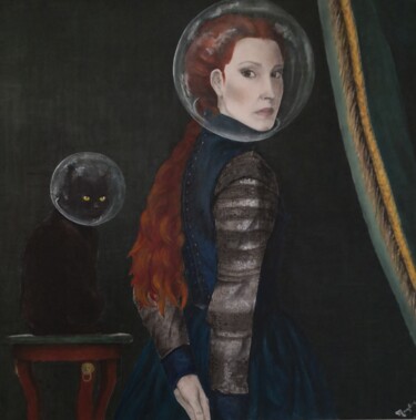 Peinture intitulée "Seule dans sa Tête" par Maryline Bouton, Œuvre d'art originale, Huile
