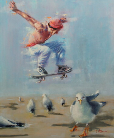 Painting titled "Le Perturbateur" by Maryline Mercier, Original Artwork, Oil Mounted on Wood Stretcher frame