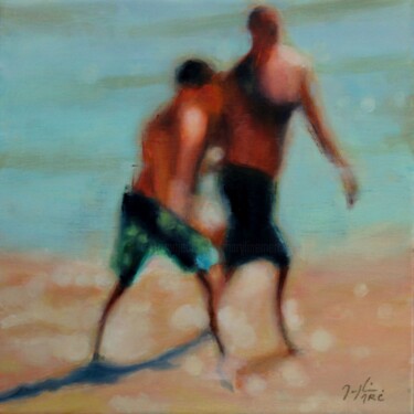 Painting titled "Père et Fils" by Maryline Mercier, Original Artwork, Oil