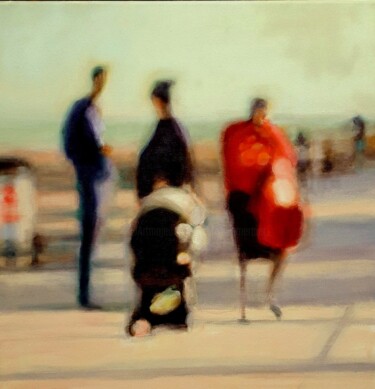 Painting titled "On rentre ?" by Maryline Mercier, Original Artwork, Oil Mounted on Wood Stretcher frame