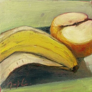 Painting titled "Pomme banane" by Maryline Mercier, Original Artwork, Oil