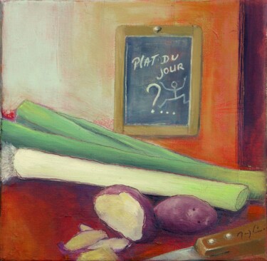 Painting titled "Potage" by Maryline Mercier, Original Artwork, Oil