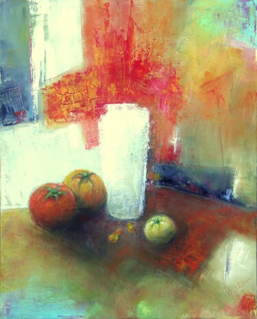 Painting titled "Écrasé de tomates." by Maryline Mercier, Original Artwork, Oil
