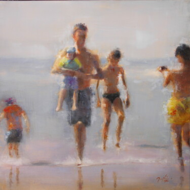 Painting titled "Family Holidays I" by Maryline Mercier, Original Artwork, Oil