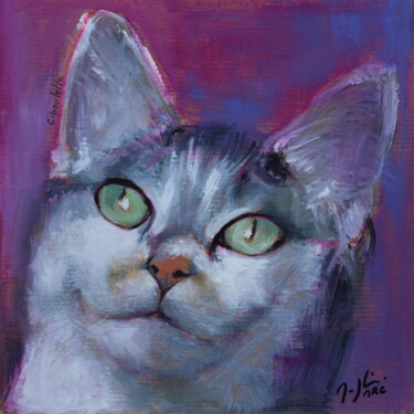 Painting titled "Ciboulette." by Maryline Mercier, Original Artwork, Oil Mounted on Cardboard