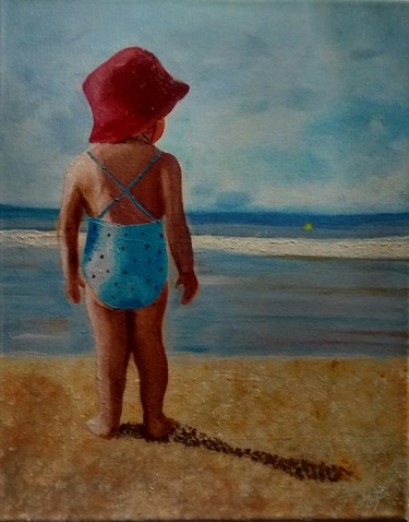 제목이 "Roxane à la plage"인 미술작품 Maryline Payssé로, 원작, 기름