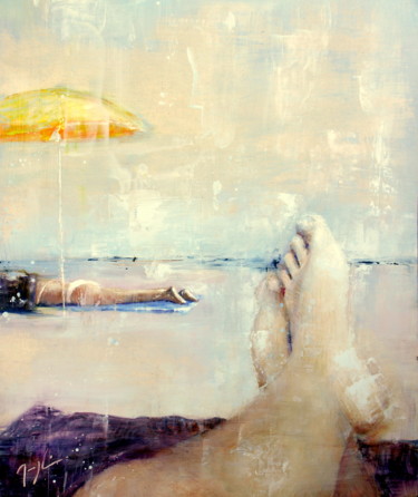 Peinture intitulée "Sieste on the beach" par Maryline Mercier, Œuvre d'art originale, Huile
