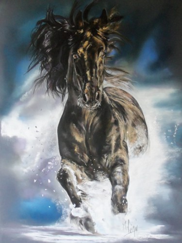 Malerei mit dem Titel "galop-neige" von Marylise Froehly, Original-Kunstwerk