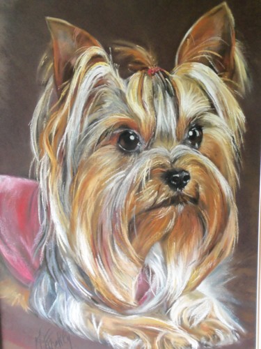 Painting titled "CHIEN YORKSHIRE PAS…" by Marylise Froehly, Original Artwork