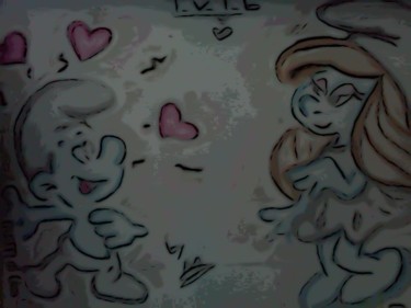 Drawing titled "Smurfs are in love…" by Marya97, Original Artwork, Other