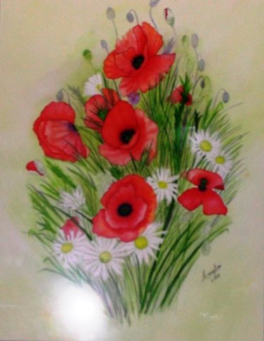Peinture intitulée "Bouquet de coquelic…" par Marylou, Œuvre d'art originale, Huile