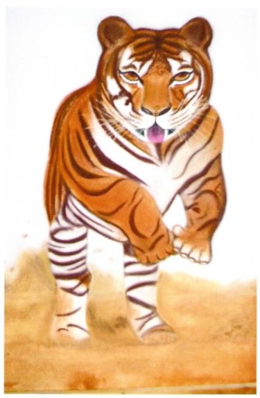 Peinture intitulée "Le saut du tigre." par Marylou, Œuvre d'art originale, Huile